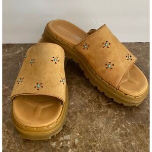 Vtg Skechers Jammers Womens Tan Leather Platform Slide Studded Sandals Y2K 90s 8